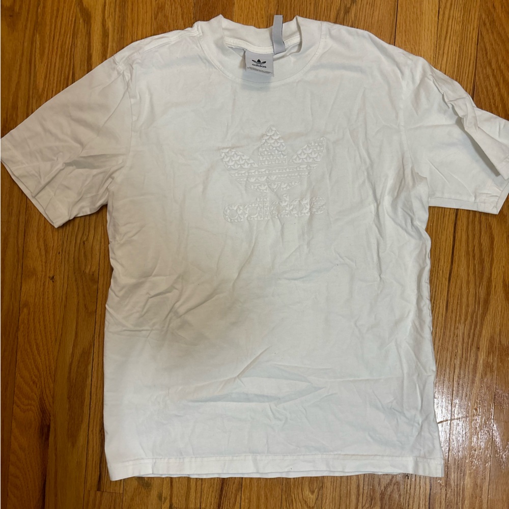 Adidas White Tee with Logo Tag